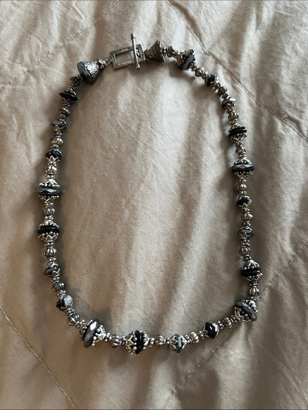 Silver and Black Beaded Necklace - Women Jewelry